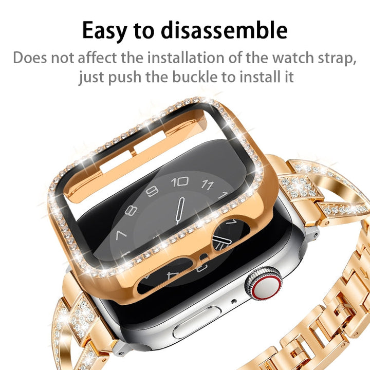 Lisslune | For Apple Watch Series 3 / 2 / 1 38mm Plated Row Diamond PC Watch Case with Film (Rose Pink)