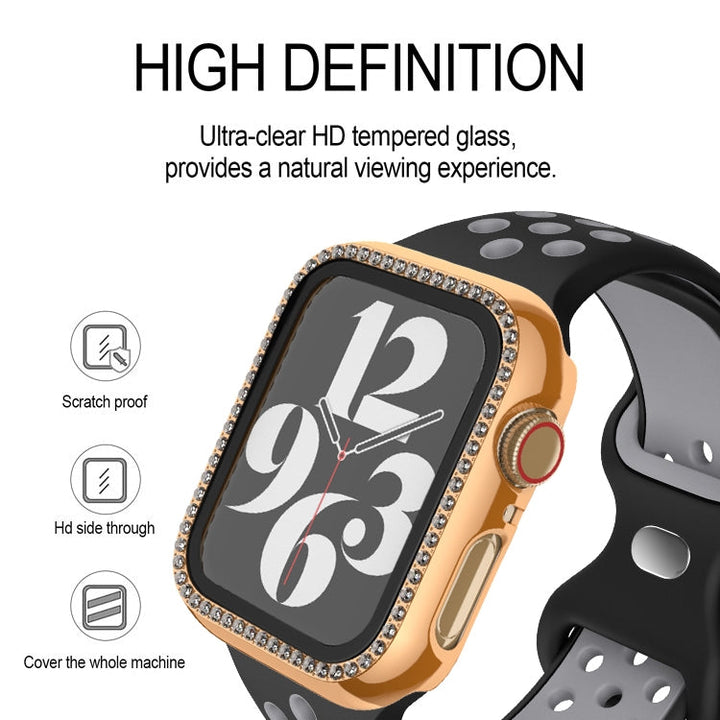 Lisslune | For Apple Watch Series 3 / 2 / 1 38mm Plated Row Diamond PC Watch Case with Film (Rose Pink)