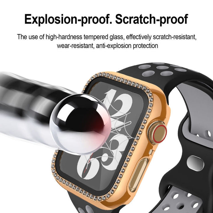 Lisslune | For Apple Watch Series 9 / 8 / 7 41mm Plating Row Diamond PC Watch Case with Film (Rose Gold)