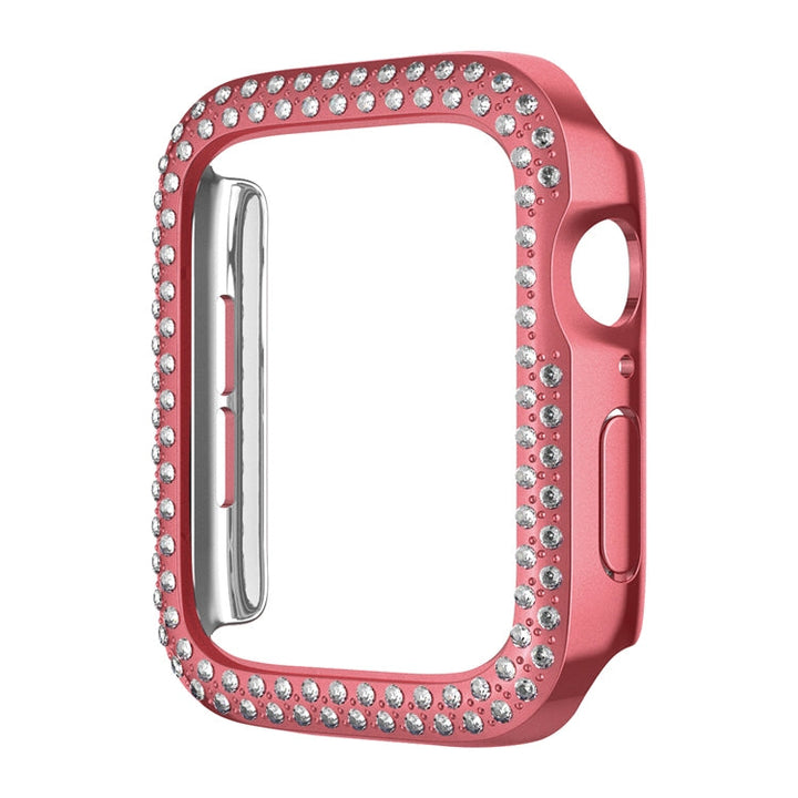Lisslune | For Apple Watch Series 9 / 8 / 7 41mm Coating Dual-Row Diamond Hollow PC Watch Case (Rosy Pink)