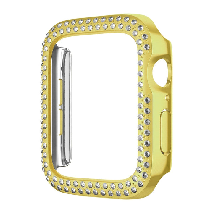 Lisslune | For Apple Watch Series 9 / 8 / 7 41mm Coating Dual-Row Diamond Hollow PC Watch Case (Gold)