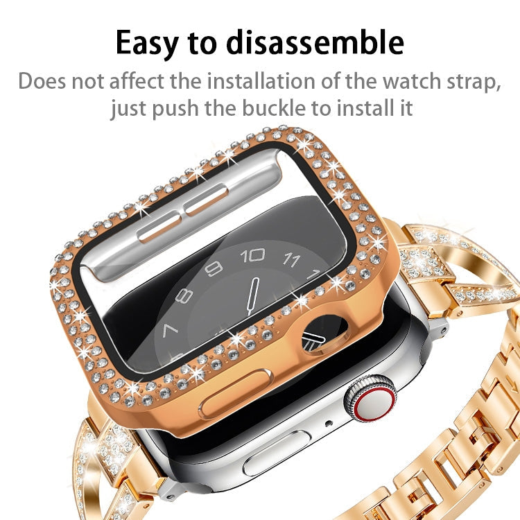 Lisslune | For Apple Watch Series 9 / 8 / 7 41mm Plating Dual-Row Diamond PC Watch Case with Film(Silver)