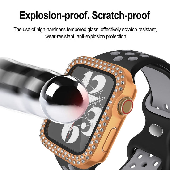 Lisslune | For Apple Watch Series 9 / 8 / 7 45mm Coating Dual-Row Diamond PC Watch Case with Film (Black)