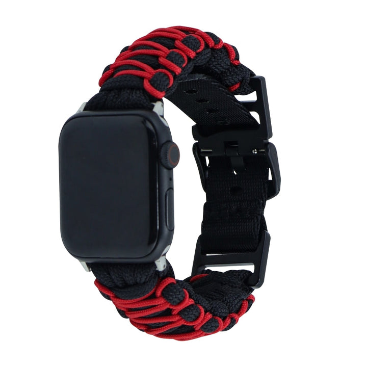 Lisslune | For Apple Watch Ultra 2 49mm Dual-Layer Braided Paracord Buckle Strap (Black Red)