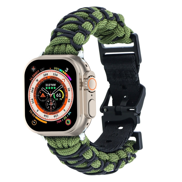 Lisslune | For Apple Watch Ultra 2 49mm Dual-Layer Braided Paracord Buckle Watch Band (Army Green Black)