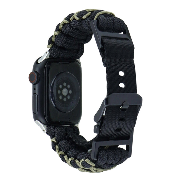 Lisslune | For Apple Watch Series 9 45mm Double Layer Braided Paracord Buckle Watch Band (Black Army Green)