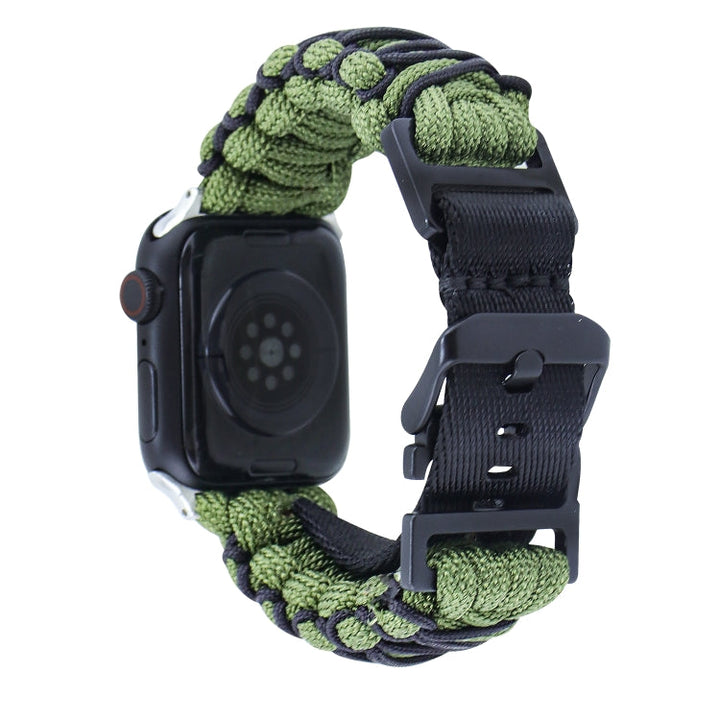 Lisslune | For Apple Watch Series 9 45mm Dual-Layer Braided Paracord Buckle Bracelet (Army Green Black)