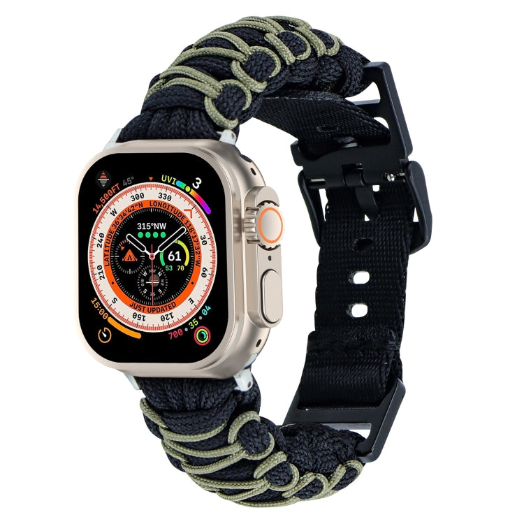Lisslune | For Apple Watch Ultra 49mm Dual-Layer Woven Paracord Buckle Strap (Black Military Green)