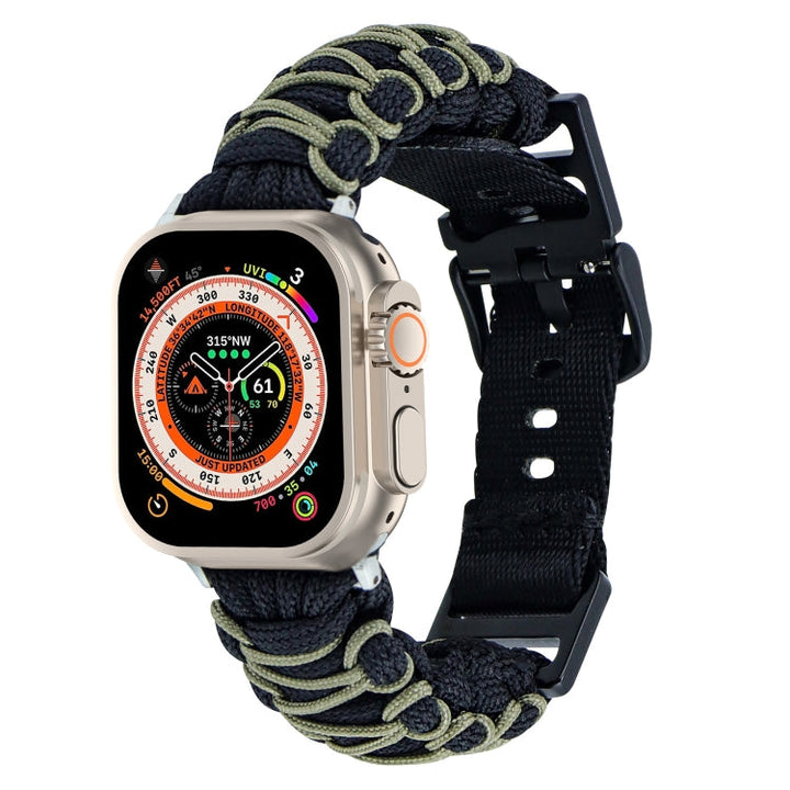 Lisslune | For Apple Watch Ultra 49mm Dual-Layer Woven Paracord Buckle Strap (Black Military Green)