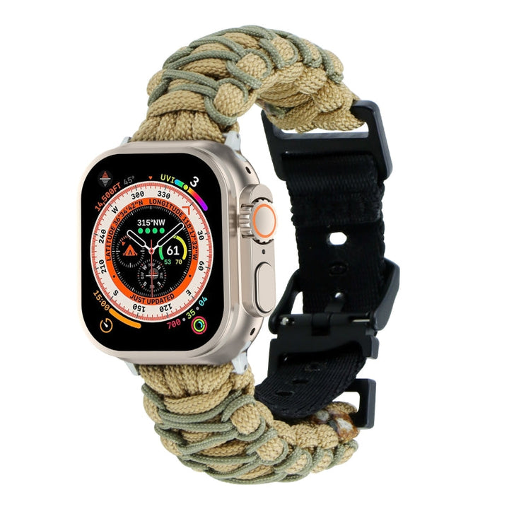 Lisslune | For Apple Watch Ultra 49mm Dual-Layer Woven Paracord Buckle Strap (Khaki Army Green)