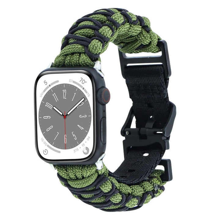 Lisslune | For Apple Watch SE 44mm Dual-Layer Braided Paracord Buckle Bracelet (Army Green Black)