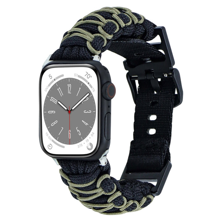 Lisslune | For Apple Watch Series 3 38mm Dual-Layer Braided Paracord Buckle Strap (Black Army Green)