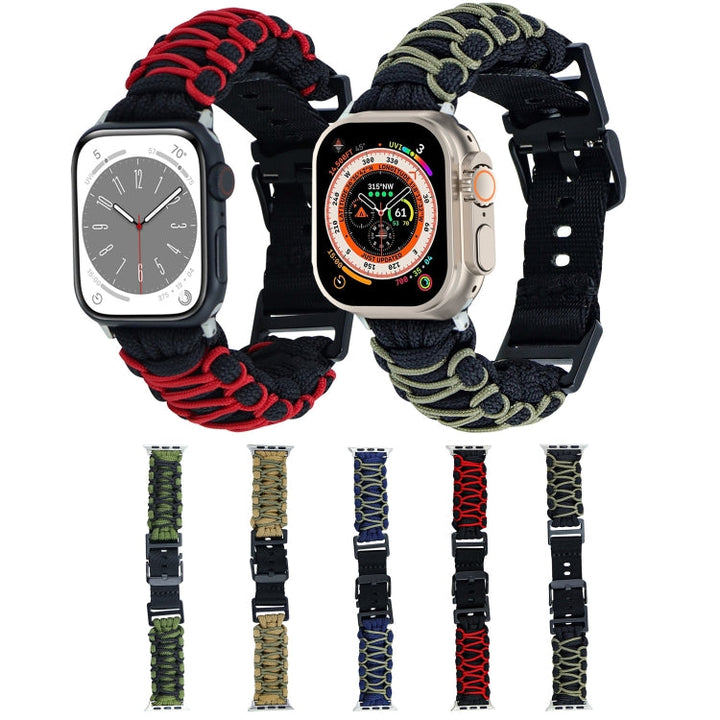 Lisslune | For Apple Watch Series 9 45mm Dual-Layer Braided Paracord Buckle Watch Band (Marine Green)