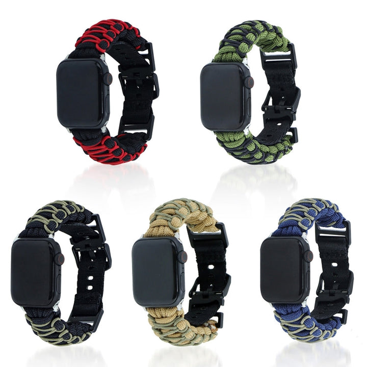 Lisslune | For Apple Watch Series 9 45mm Dual-Layer Braided Paracord Buckle Watch Band (Marine Green)