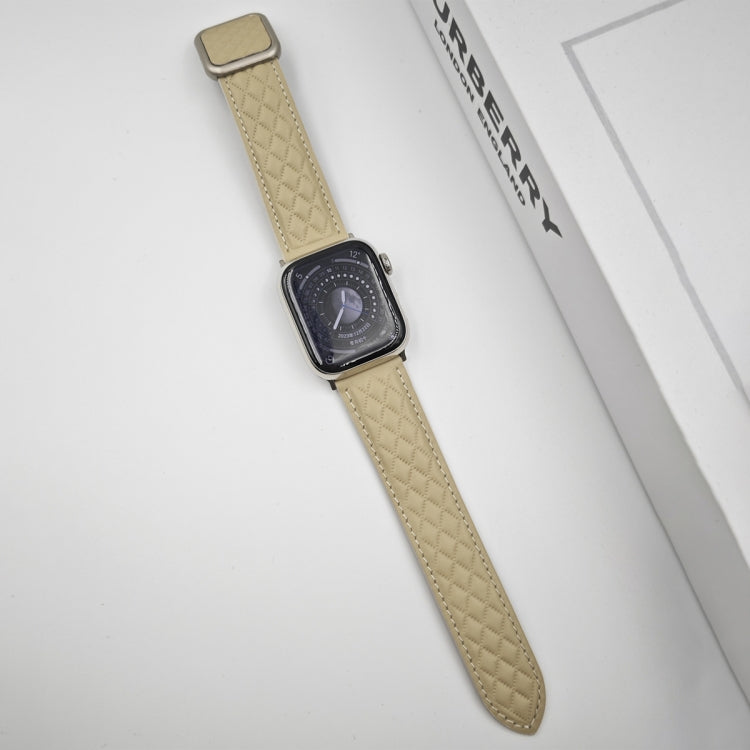 Lisslune | For Apple Watch Ultra 49mm Diamond Pattern Magnetic Square Buckle Leather Band (Starlight Color)