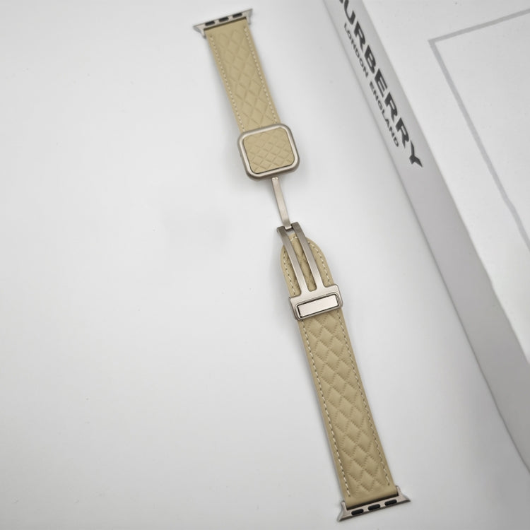 Lisslune | For Apple Watch Ultra 49mm Rhombus Pattern Magnetic Square Buckle Leather Watch Band (Red)