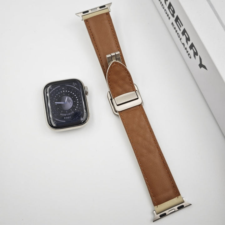 Lisslune | For Apple Watch Ultra 49mm Rhombus Pattern Magnetic Square Buckle Leather Watch Band (Army Green)