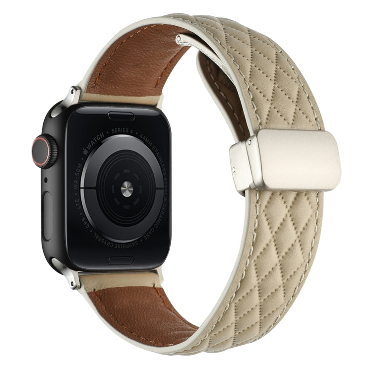 Lisslune | For Apple Watch Series 9 41mm Diamond Pattern Magnetic Foldover Leather Watch Band (Starlight Color)