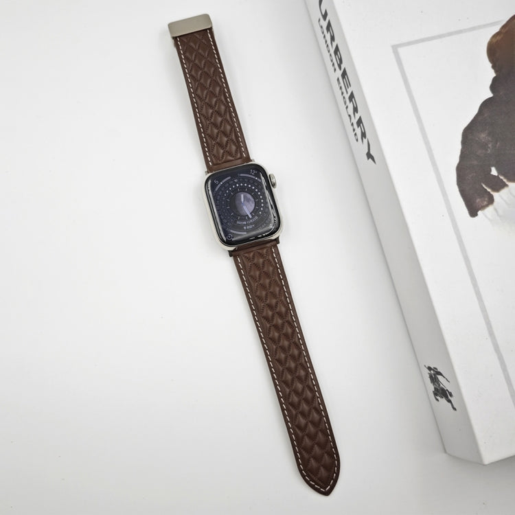 Lisslune | For Apple Watch Ultra 49mm Diamond Pattern Magnetic Folding Clasp Leather Watch Band (Dark Brown)