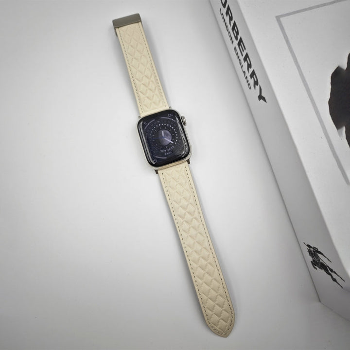 Lisslune | For Apple Watch Ultra 49mm Diamond Pattern Magnetic Folding Leather Watch Band (Creamy White)