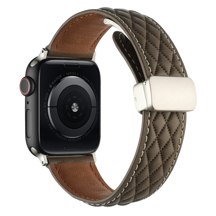 Lisslune | For Apple Watch Ultra 49mm Diamond Pattern Magnetic Buckle Leather Watch Band (Brown)