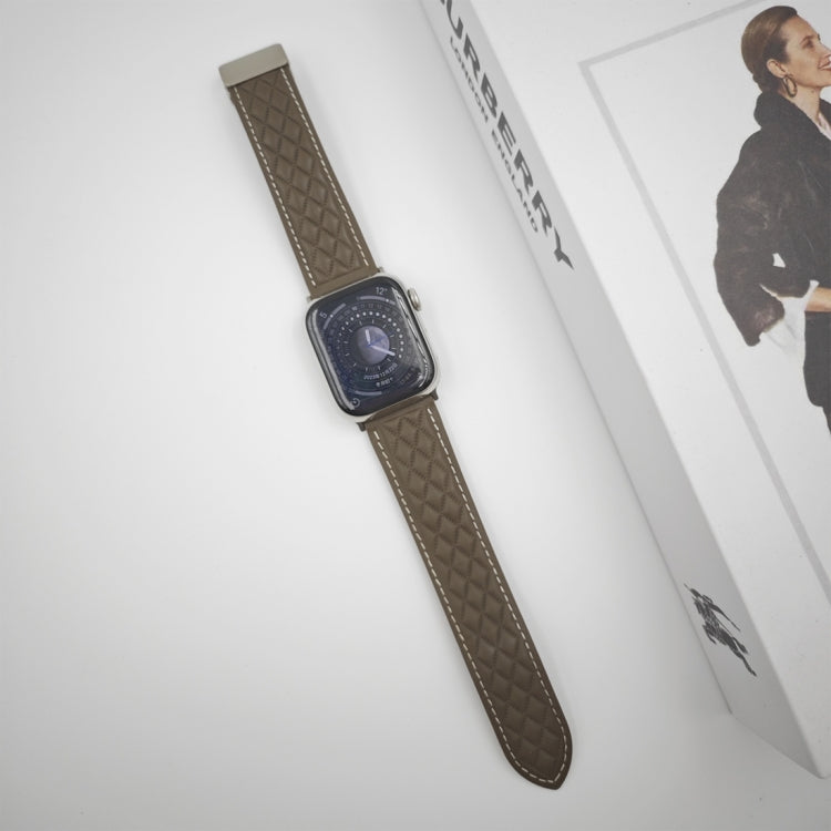 Lisslune | For Apple Watch Ultra 49mm Diamond Pattern Magnetic Buckle Leather Watch Band (Brown)