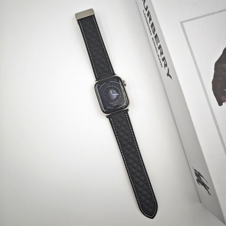 Lisslune | For Apple Watch Series 8 45mm Diamond Pattern Magnetic Foldover Leather Watch Band (Black)