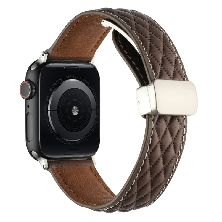 Lisslune | For Apple Watch Series 3 38mm Rhombus Pattern Magnetic Fold Closure Leather Watch Band (Dark Coffee)