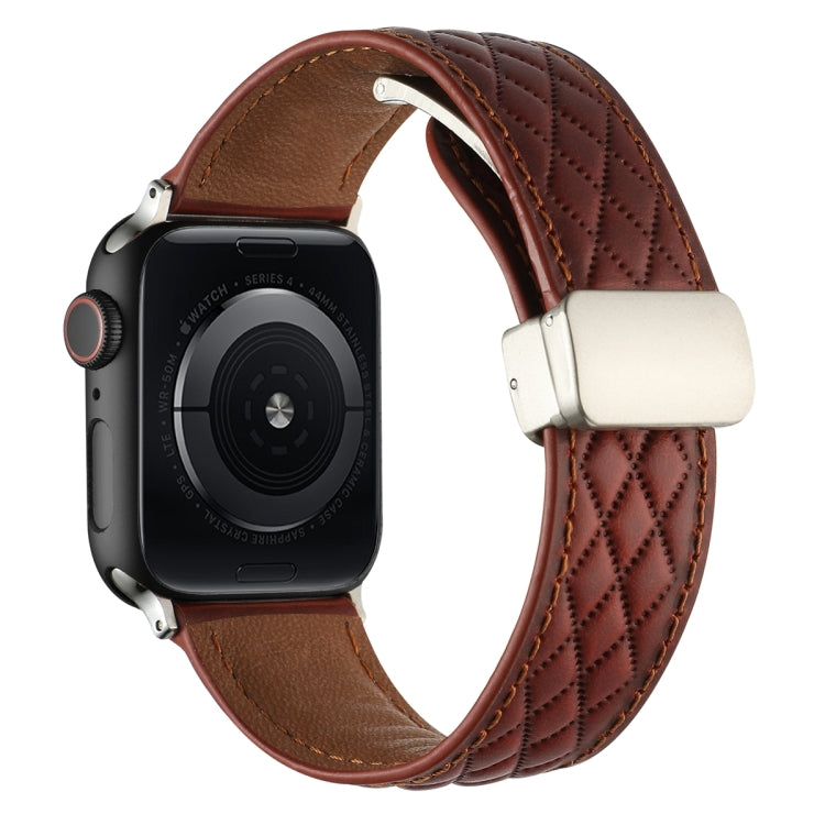 Lisslune | For Apple Watch 38mm Diamond Pattern Magnetic Fold Buckle Leather Band (Red)