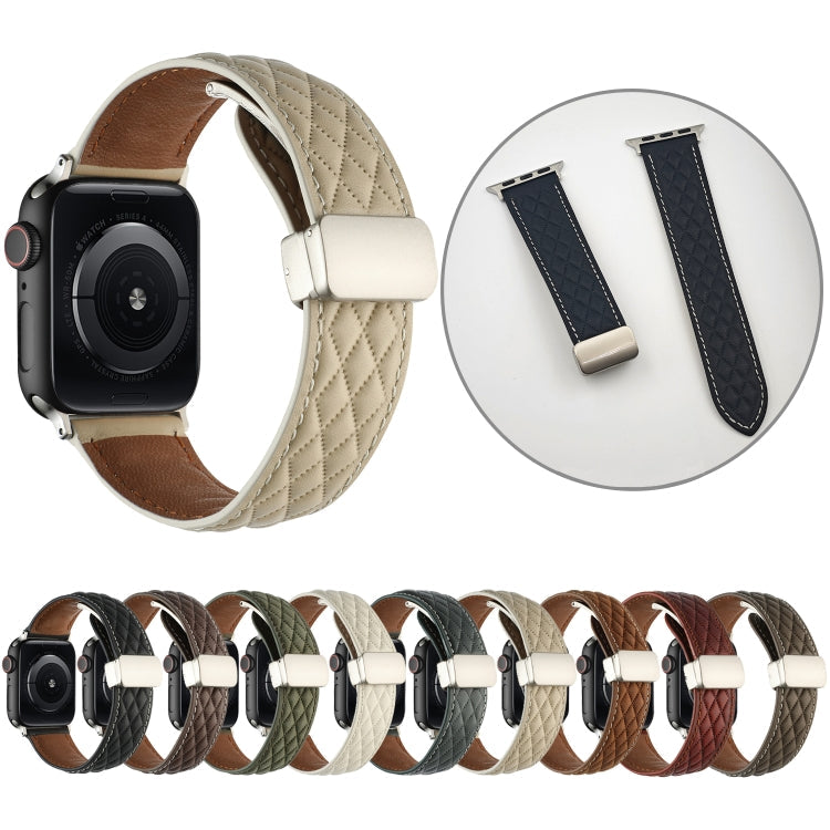 Lisslune | For Apple Watch Series 8 45mm Diamond Pattern Magnetic Foldover Leather Watch Band (Black)