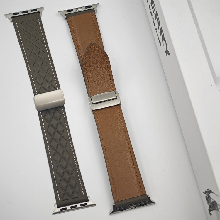 Lisslune | For Apple Watch Series 8 45mm Diamond Pattern Magnetic Foldover Leather Watch Band (Black)