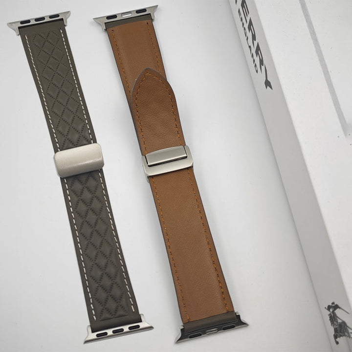 Lisslune | For Apple Watch Series 8 45mm Diamond Pattern Magnetic Foldover Leather Watch Band (Black)