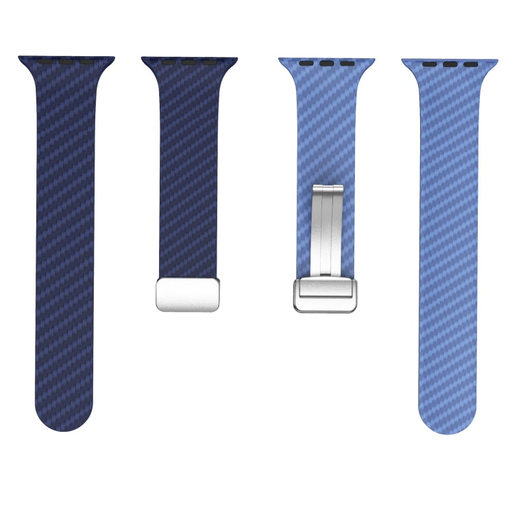 Lisslune | For Apple Watch SE 2023 44mm Carbon Fiber Magnetic Silver Buckle Watch Band (Royal Blue Light Blue)