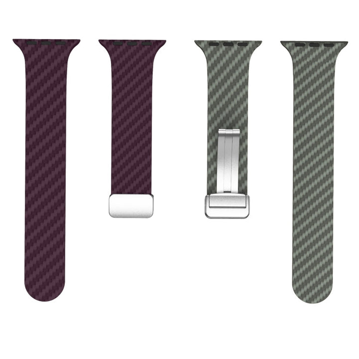 Lisslune | For Apple Watch SE 2023 44mm Carbon Fiber Magnetic Silver Buckle Bracelet (Purple Green)