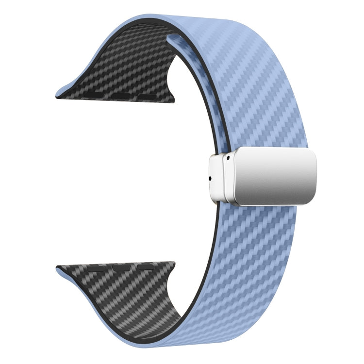 Lisslune | For Apple Watch SE 2023 44mm Carbon Fiber Magnetic Silver Buckle Watch Band (Light Blue Black)
