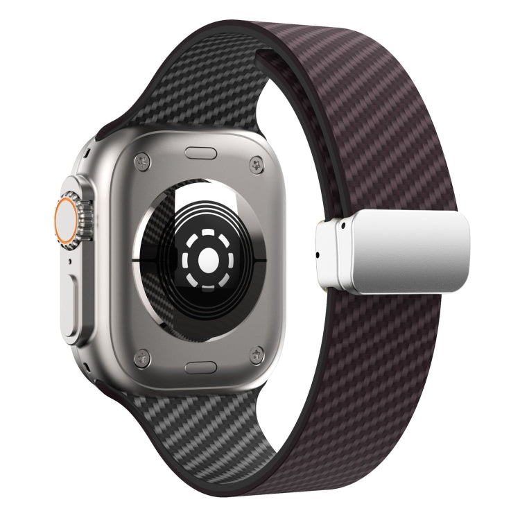 Lisslune | For Apple Watch SE 2023 44mm Carbon Fiber Magnetic Silver Buckle Watch Band (Dark Brown Black)
