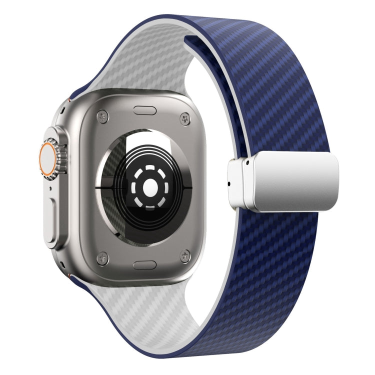Lisslune | For Apple Watch SE 2023 40mm Carbon Fiber Magnetic Silver Buckle Watch Band (Royal Blue White)