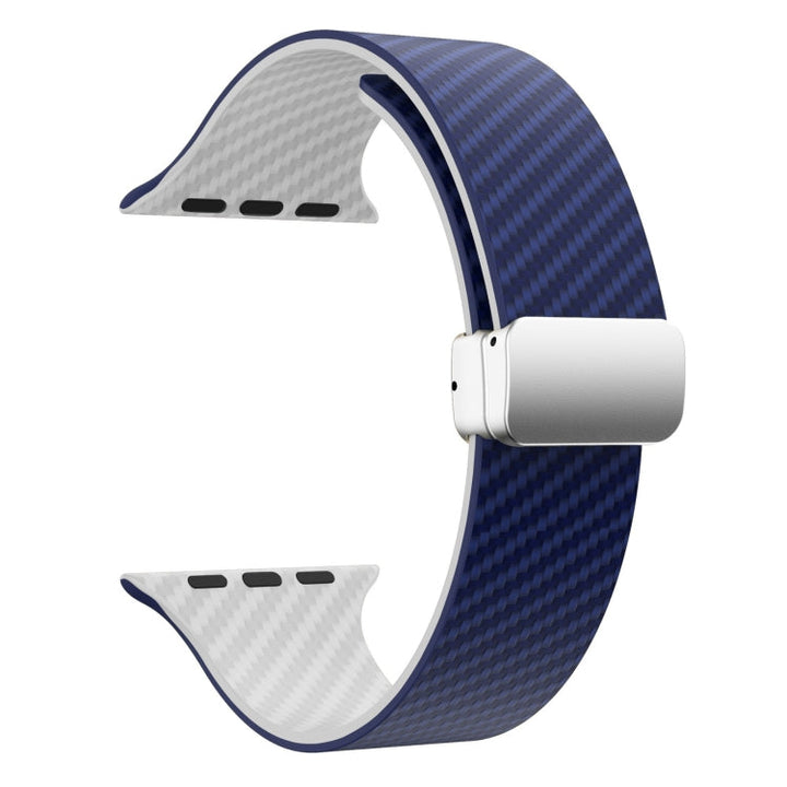 Lisslune | For Apple Watch SE 2023 40mm Carbon Fiber Magnetic Silver Buckle Watch Band (Royal Blue White)