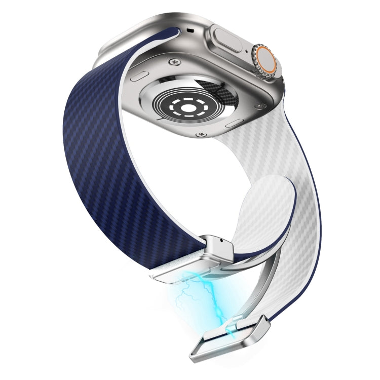 Lisslune | For Apple Watch SE 2023 40mm Carbon Fiber Magnetic Silver Buckle Watch Band (Royal Blue White)