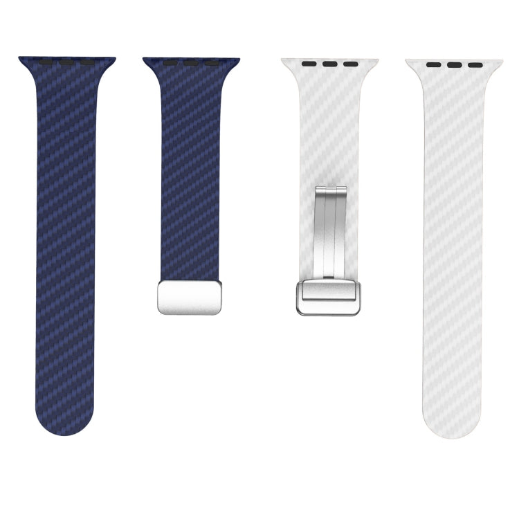Lisslune | For Apple Watch SE 2023 40mm Carbon Fiber Magnetic Silver Buckle Watch Band (Royal Blue White)