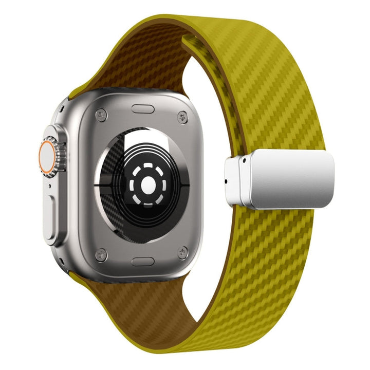 Lisslune | For Apple Watch SE 2023 40mm Carbon Fiber Magnetic Silver Buckle Watch Band (Olive Brown)