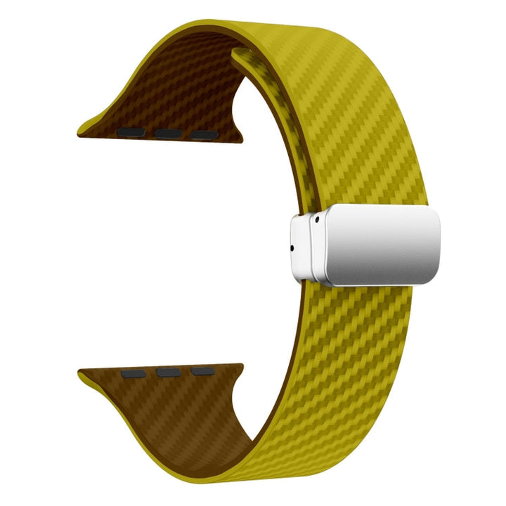 Lisslune | For Apple Watch SE 2023 40mm Carbon Fiber Magnetic Silver Buckle Watch Band (Olive Brown)