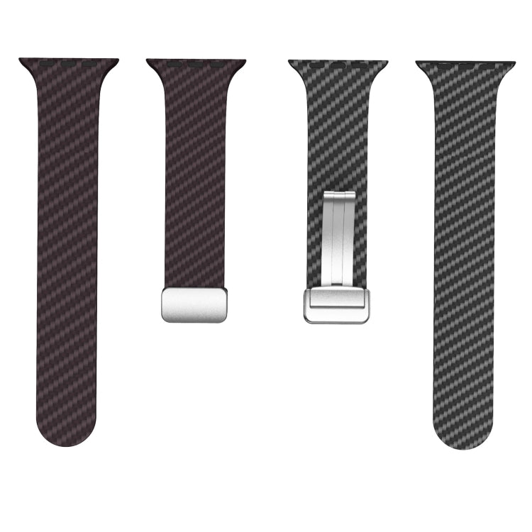 Lisslune | For Apple Watch SE 2023 40mm Carbon Fiber Magnetic Silver Buckle Watch Band (Dark Brown Black)
