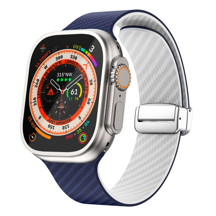 Lisslune | For Apple Watch Ultra 2 49mm Carbon Fiber Magnetic Silver Buckle Watch Band (Royal Blue White)