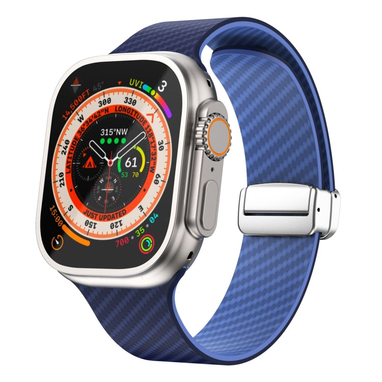 Lisslune | For Apple Watch Ultra 2 49mm Carbon Fiber Magnetic Silver Buckle Band (Royal Blue Light Blue)