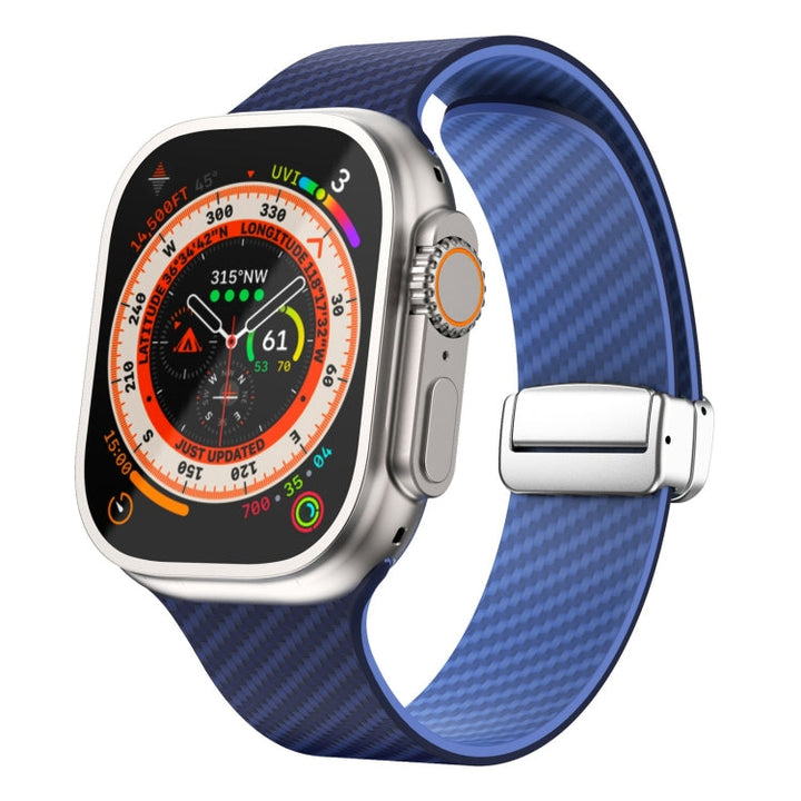 Lisslune | For Apple Watch Ultra 2 49mm Carbon Fiber Magnetic Silver Buckle Band (Royal Blue Light Blue)