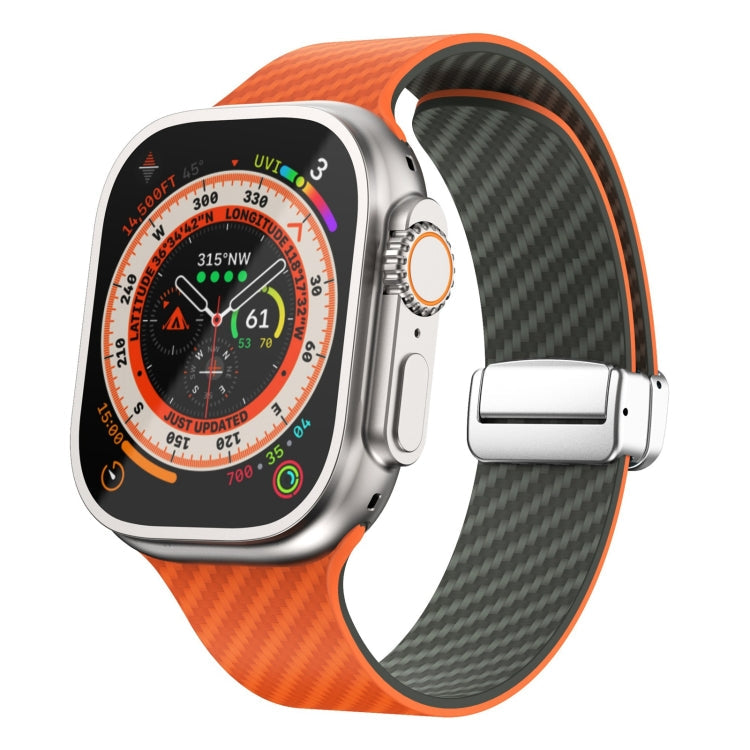 Lisslune | For Apple Watch Ultra 2 49mm Carbon Fiber Magnetic Silver Buckle Strap (Orange Grass)