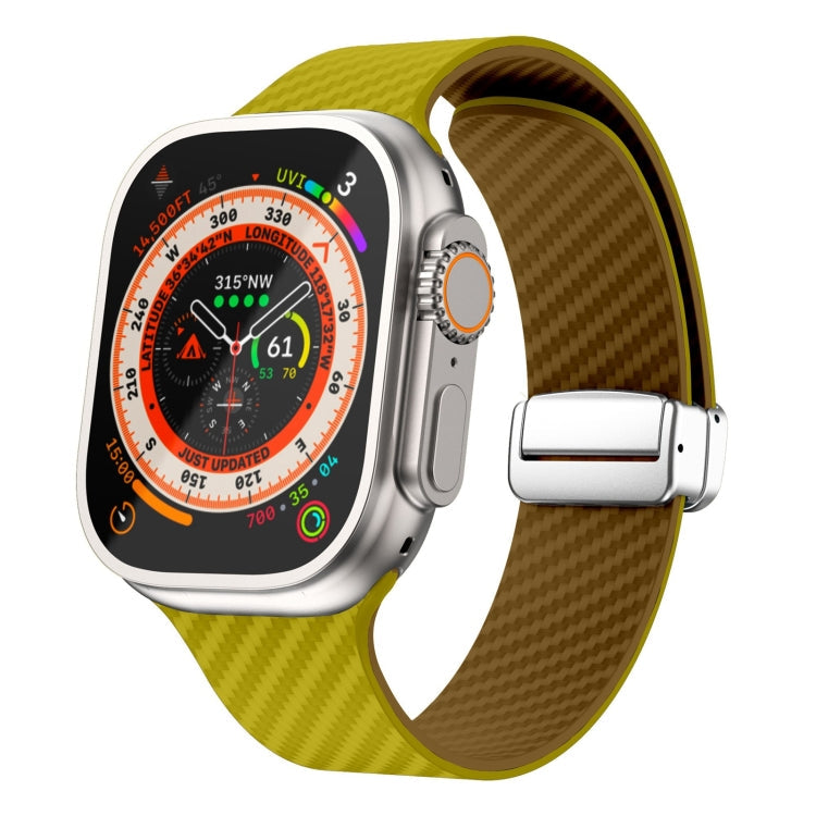 Lisslune | For Apple Watch Ultra 2 49mm Carbon Fiber Magnetic Silver Buckle Watch Band (Olive Brown)