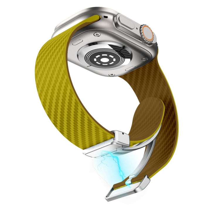 Lisslune | For Apple Watch Ultra 2 49mm Carbon Fiber Magnetic Silver Buckle Watch Band (Olive Brown)