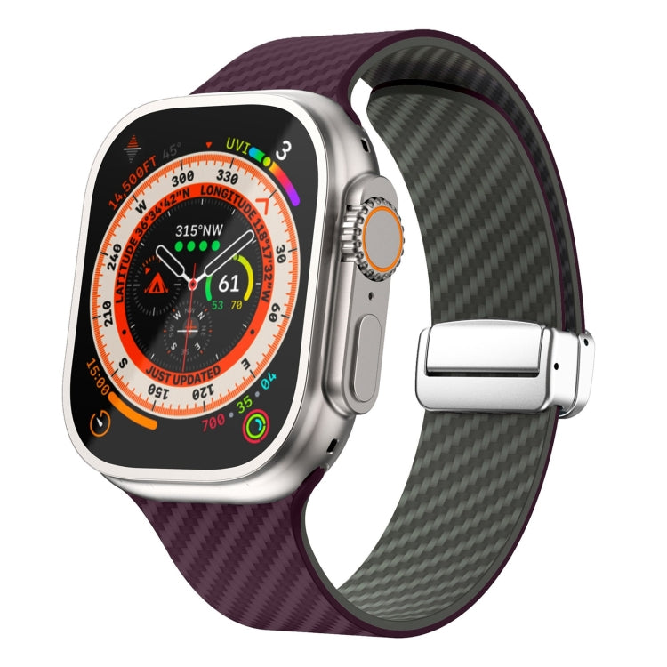Lisslune | For Apple Watch Ultra 2 49mm Carbon Fiber Magnetic Silver Buckle Watch Band (Purple Green)
